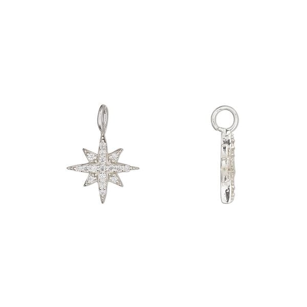 Charm 1pkg1 sterling silver / cubic zirconia 10.5x10.5mm star perpendicular loop, clear image number 0