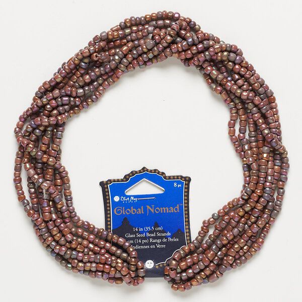 Seed bead, glass, pkg/(8)14inch, #6 round, opaque rainbow brown. image number 0