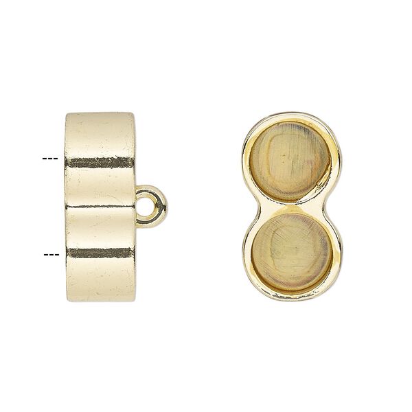 Cord end, glue-in, gold-finished "pewter" (zinc-based alloy), 20x10.5mm 2-strand barrel, 8mm inside diameter. Sold per pkg of 2. image number 0