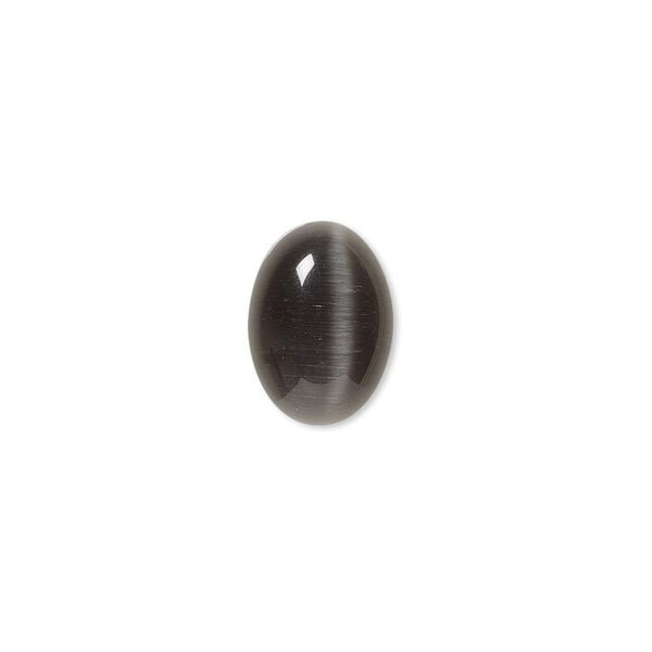 Cabochon, cat's eye glass (fiber optic glass), black, 14x10mm calibrated oval, quality grade. Sold per pkg of 10. image number 0