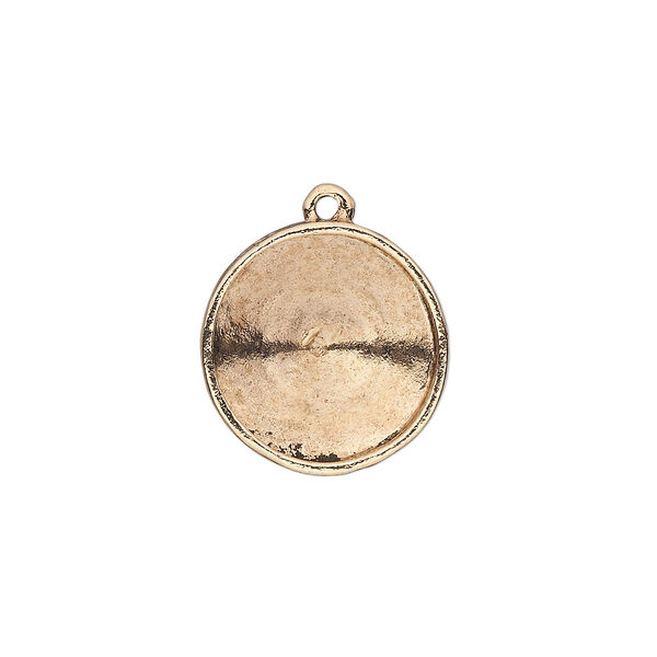 Drop, Almost Instant Jewelry®, antique gold-plated pewter (tin-based alloy), 18mm round with 16mm rivoli setting. Sold individually. image number 0