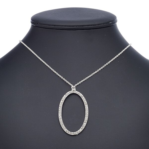 Necklace, glass rhinestone with imitation rhodium-finished steel and "pewter" (zinc-based alloy), clear, 57x34mm open oval, 18 inches with 2-inch extender chain and lobster claw clasp. Sold individually. image number 0