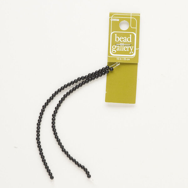 Bead, glass, opaque black, 3-4mm round, Sold per 10-inch strand, approximately 80 beads. image number 0