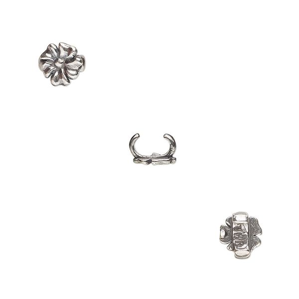 Component, JBB Findings, antique silver-plated brass, 6.5x6.5mm flower, 5x2mm inside diameter. Sold per pkg of 2. image number 0