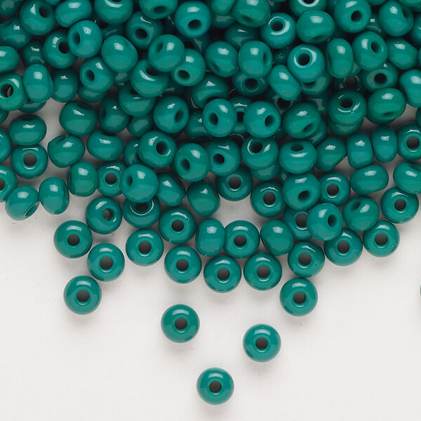 Seed bead, Preciosa Ornela, glass, opaque dark green, #6 rocaille. Sold per 500-gram pkg. image number 0