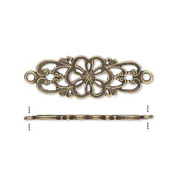 Link, JBB Findings, antiqued brass, 26.5x11mm double-sided filigree flower. Sold individually. image number 0