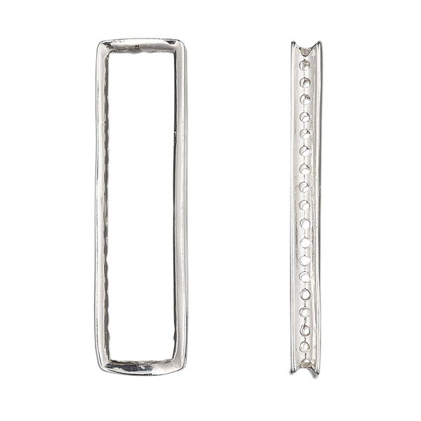 Component, Amoracast®, sterling silver, 38x10mm open rectangle with 3mm wide channel, 44 holes, fits 2-6mm bead. Sold individually. image number 0