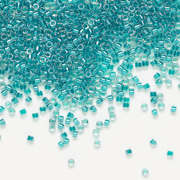 Seed bead, Delica®, glass, pkg/250g, #11 round, translucent dark aqua-lined luster crystal clear (DB-0918). image number 0