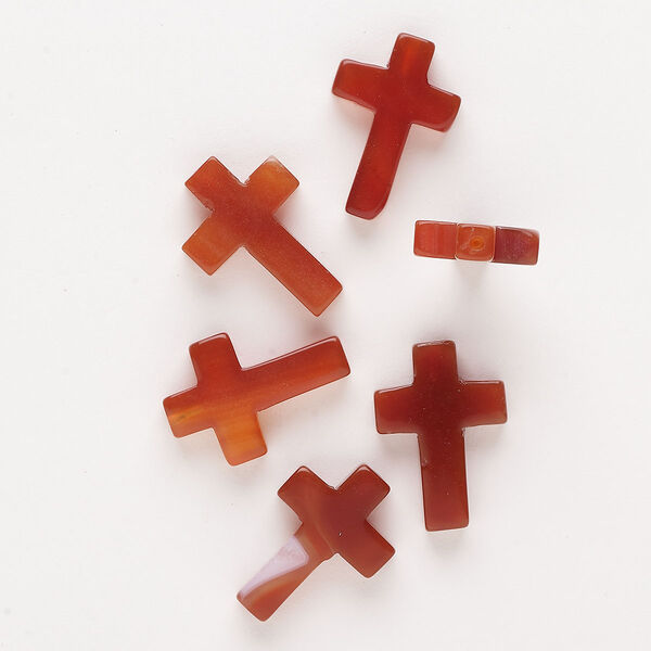 Red agate 1pkg6, half-drilled cross drop 21x15mm-23x16mm image number 0