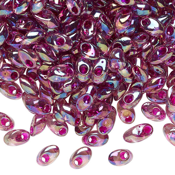 Seed bead, Miyuki, glass, pkg/50g, 7x4mm long magatama, translucent fuchsia inside dyed color smoky amethyst, (LMA-2170). image number 0