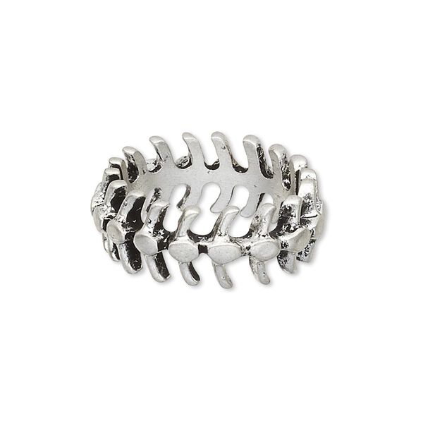 Ring, antique silver-plated "pewter" (zinc-based alloy), 9mm wide with vertebrae design, size 8. Sold individually. image number 0