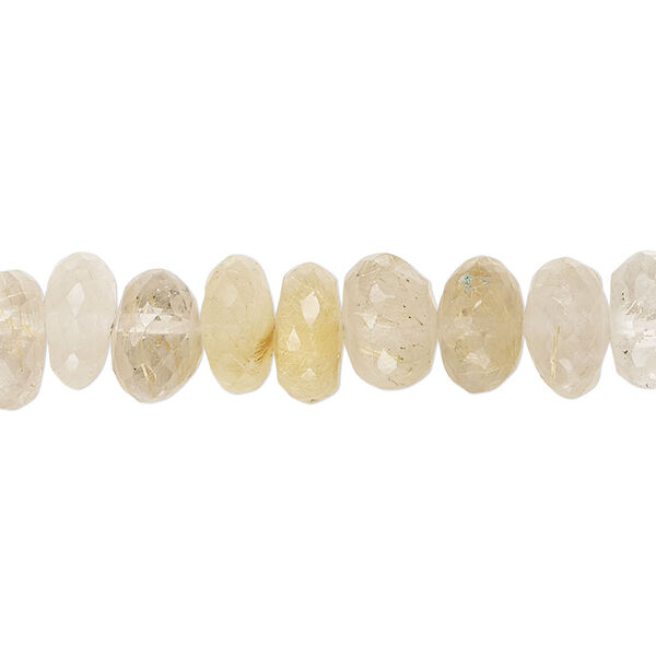 Golden rutilated quartz 1pkg1, hand-cut faceted rondelle / round bead natural 14 inch 9x6mm / 9-10mm image number 0