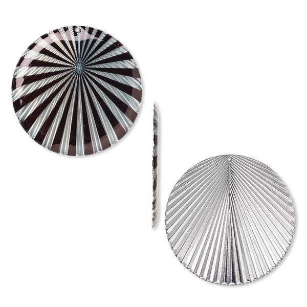 Focal, resin and silver-plated steel, black, 40mm single-sided round with line pattern and textured back. Sold individually. image number 0