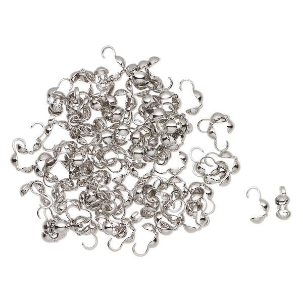 Bead tip, antique silver-finished brass, 8x4mm bottom clamp-on with open loop. Sold per pkg of 100. image number 0