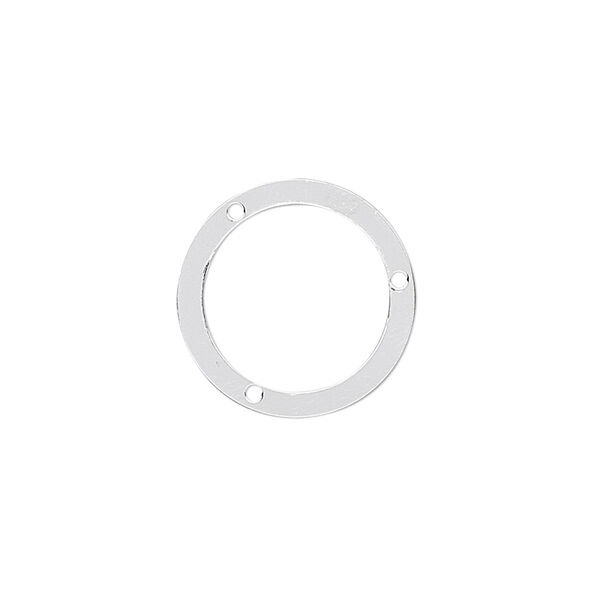 Drop, sterling silver, 18mm open round with 3 holes. Sold per pkg of 4. image number 0