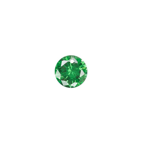 Drop, cubic zirconia, emerald green, 10mm hand-faceted round, Mohs hardness 8-1/2. Sold per pkg of 2. image number 0