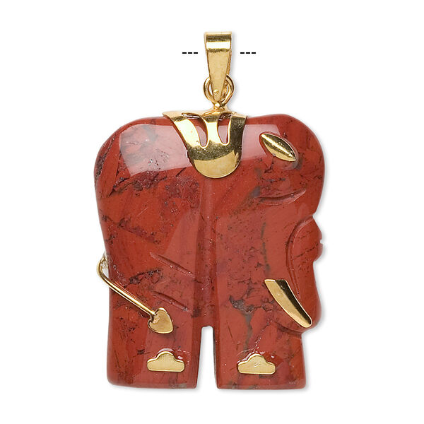 Red jasper / "pewter" (zinc based alloy) 1pkg1, gold finish elephant pendant natural 28x23mm-30x25mm image number 0