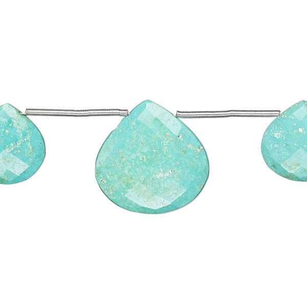 Imperial crown turquoise 1pkg3, hand-cut top-drilled faceted puffed teardrop bead natural 13-17mm / 17x17mm-21x21mm image number 0
