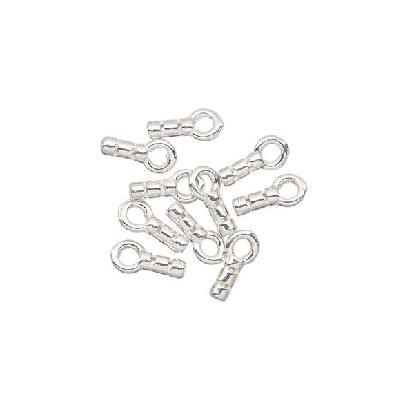 Crimp end, JBB Findings, sterling silver, 5x2mm tube with loop, 0.6mm inside diameter. Sold per pkg of 50. image number 0