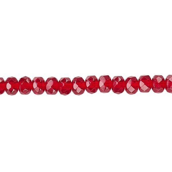 Bead, Czech fire-polished glass, ruby red, 5x4mm faceted rondelle. Sold per 15-1/2" to 16" strand. image number 0