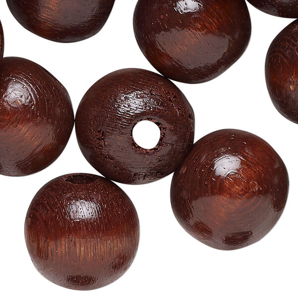 Bead, wood (dyed/waxed), dark brown, 18mm round. Sold per pkg of 100. image number 0