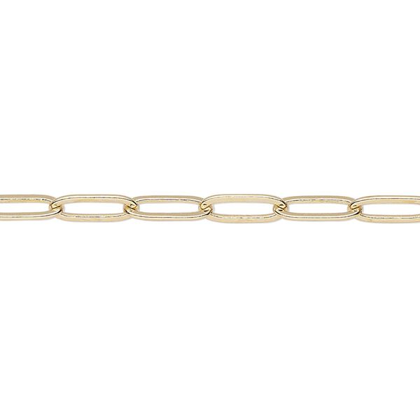 Chain, gold-finished brass, 3.8mm paperclip. Sold per pkg of 5 feet. image number 0