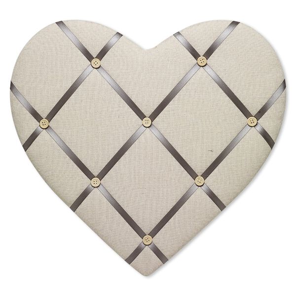 Memory board, cotton / wood / nylon ribbon / gold-finished steel, natural and silver, 17x16-1/2 inch heart. Sold individually. image number 0