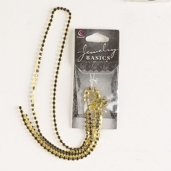 Cupchain, gold-finished brass and glass, black, 2mm wide, 24 inches with (8) connectors. Sold individually. image number 0