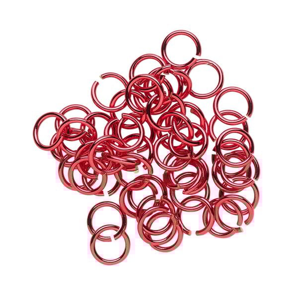 Jump ring, electro-coated brass, red, 6mm round, 4.4mm inside diameter, 20 gauge. Sold per pkg of 50. image number 0