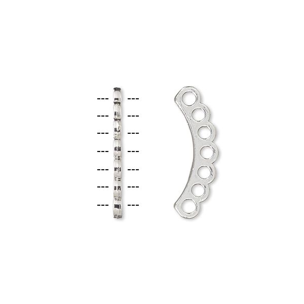 Spacer bar, silver-plated "pewter" (zinc-based alloy), 19x1mm 7-strand curved bar, fits up to 2.5mm bead. Sold per pkg of 10. image number 0
