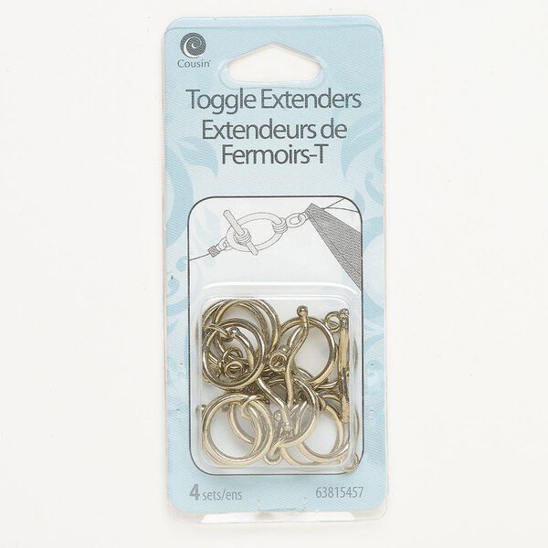 Clasp, toggle, "pewter" (zinc-based alloy), pkg/4, antique gold finish, 15mm round. image number 0