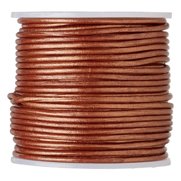 Cord, leather (coated), metallic brick red, 1.4-1.6mm round. Sold per 25-yard spool. image number 0