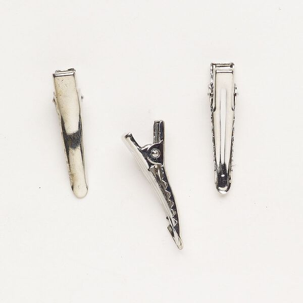 Clasp, alligator clip, steel, pkg/3, silver finish, 29x6mm. image number 0