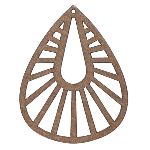 Focal, fiberboard, brown, 2-3/4 x 2-1/4 inch teardrop with go-go cutout design. Sold per pkg of 2. image number 0