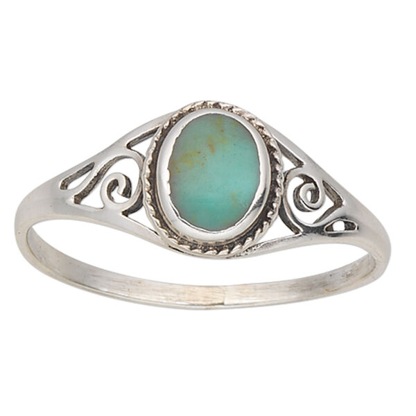 Ring, "turquoise" (imitation) resin and sterling silver, blue, 6x5mm oval, size 8. Sold individually. image number 0