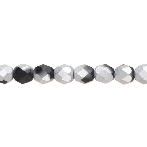 Bead, Czech fire-polished glass, opaque black half-coated matte Labrador, 6mm faceted round. Sold per 15-1/2" to 16" strand. image number 0