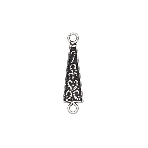 Link, antiqued sterling silver, 15x5mm single-sided triangle with fancy design. Sold per pkg of 2. image number 0