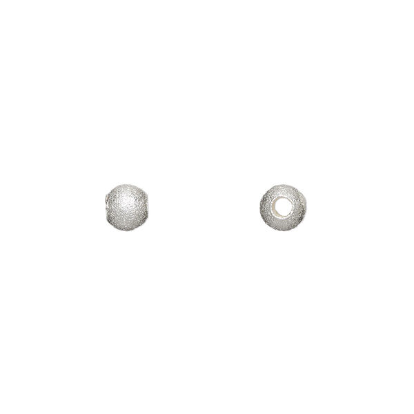 Bead, sterling silver, 5mm stardust round. Sold per pkg of 4. image number 0