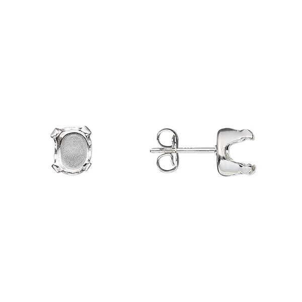 Earstud 1pkg4 Snap-Tite® sterling silver, 7x5mm oval 4-prong setting / earnuts, 2 pair image number 0
