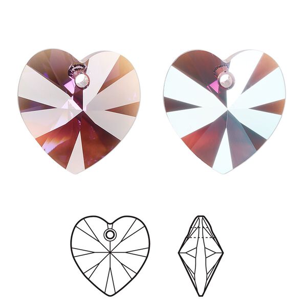 Drop 72pk amethyst shimmer, Swarovski® 18mm pendant heart 6228 image number 0