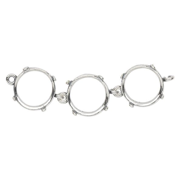 Link, JBB Findings, antique silver-plated brass, 43x12mm with open back and (3) 12mm 4-prong rivoli settings. Sold individually. image number 0