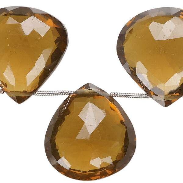 Golden quartz 1pkg11, hand-cut top-drilled faceted puffed teardrop bead 22x22mm-25x24mm image number 0