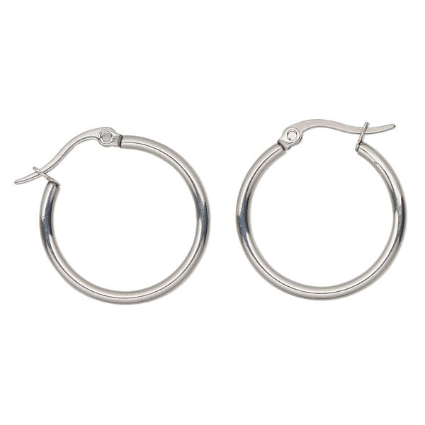 Hoop earring, Everyday Jewelry, stainless steel, pkg/1 pair, 24mm round. image number 0