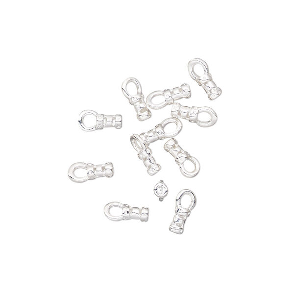Crimp end, silver-plated brass, 4x2mm tube with loop, 1mm inside diameter. Sold per pkg of 100. image number 0