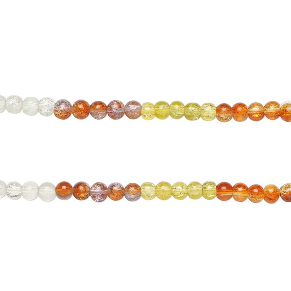 Bead, crackle glass, translucent mixed colors, 6-6.5mm round. Sold per pkg of (2) 7-inch strands, approximately 70 beads. image number 0