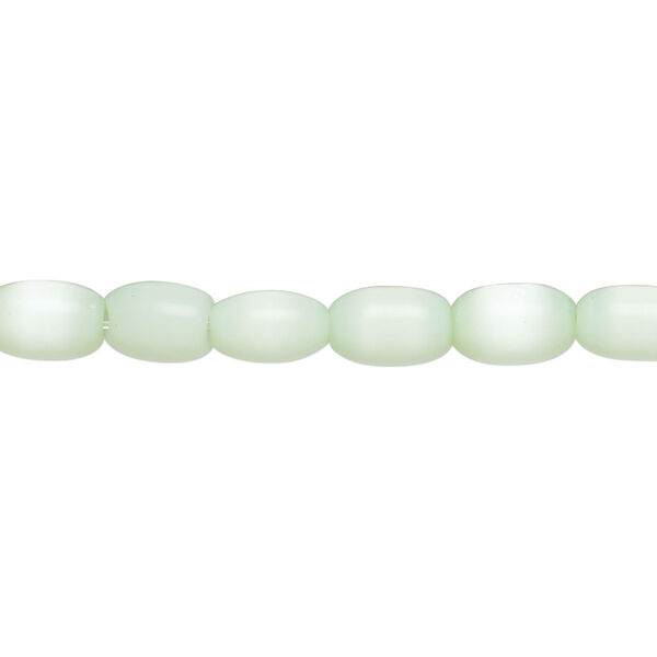 Bead, fiber optic glass, pkg/14 inch, opaque light green, 9x6mm center-drilled oval. image number 0