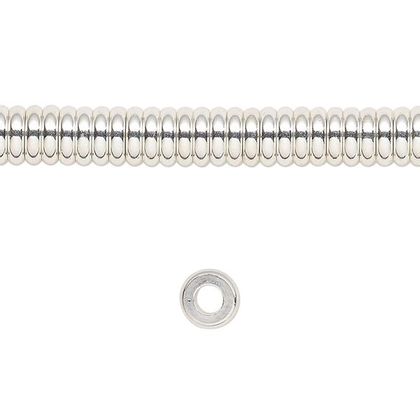 Bead, silver-finished brass, 6x2mm slim rondelle with 2.5mm. Sold per 8-inch strand. image number 0
