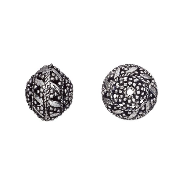 Bead, antique silver-plated brass, 13x12mm fancy saucer. Sold per pkg of 4. image number 0