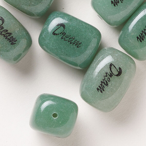 Green aventurine / enamel 1pkg10, puffed rectangle "Dream" bead natural 17x13mm-18x14mm image number 0