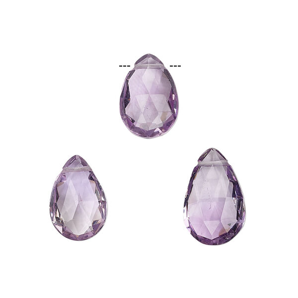 Lavender amethyst 1pkg3, hand-cut top-drilled faceted puffed teardrop bead natural A- grade, 13x9mm / 15x9mm image number 0